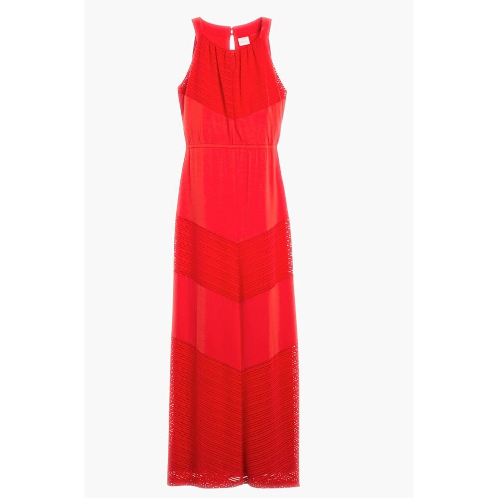 CHICO'S Red Eylet Texture Detail Halter Maxi Dress // S - Picture 12 of 15
